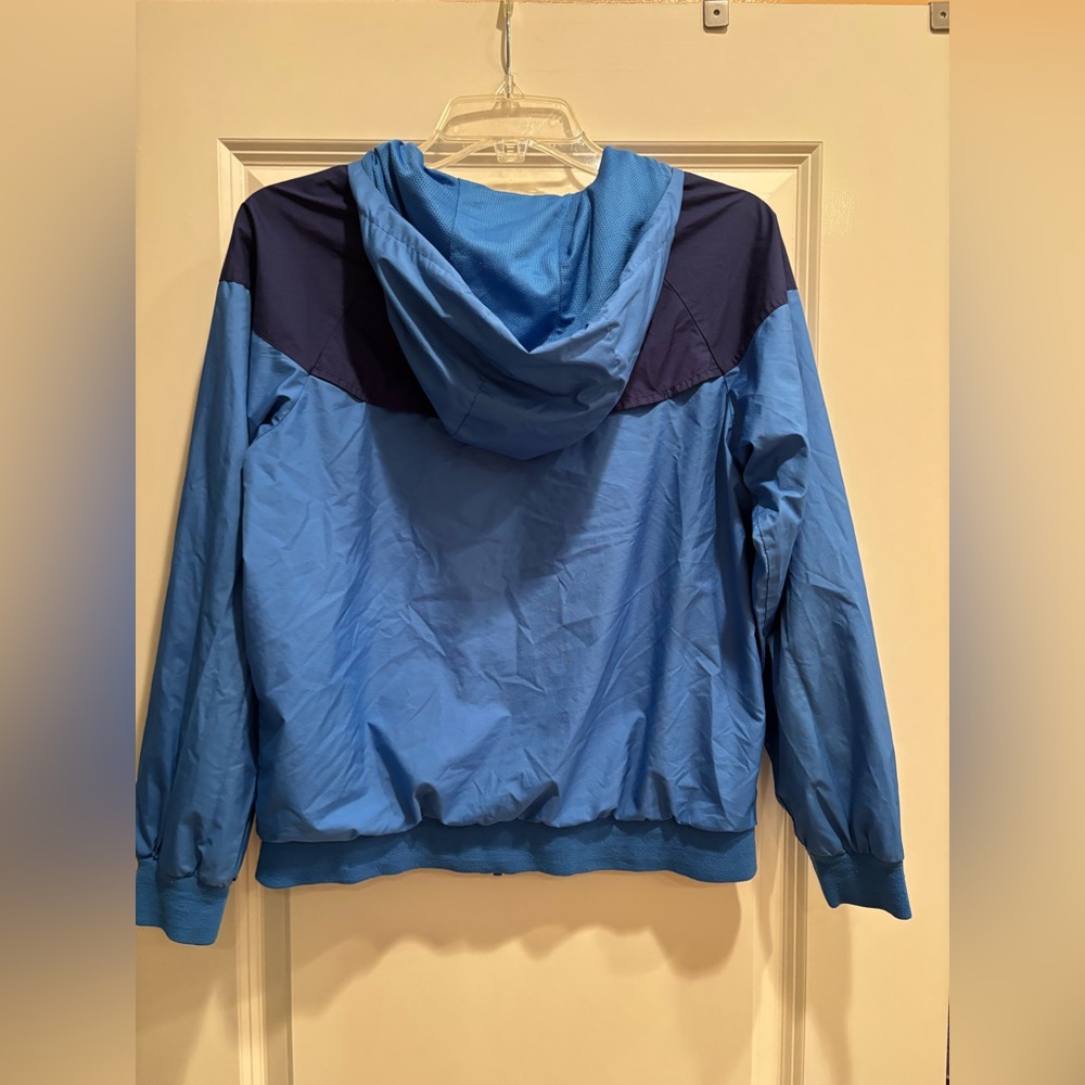 Nike Boys Blue Hooded Windbreaker Jacket Neon Green Logo Youth Large - Picture 3 of 9
